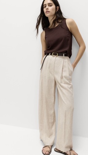 Beige linen wide - beige, leg