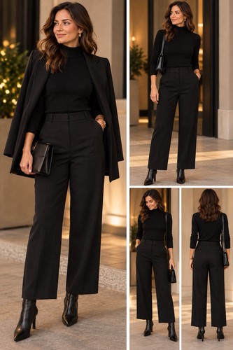 Ladies black linen trousers - ladies,