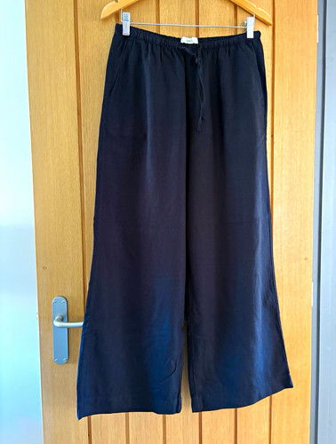 Black wide leg linen - black,